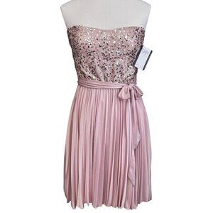 AS U WISH Sequin Strapless Pleated Mini Dress Juniors Medium Pink Party Prom NEW
